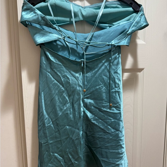 American Threads Double Twist Tie Mini Dress in Turquoise - Picture 3 of 3